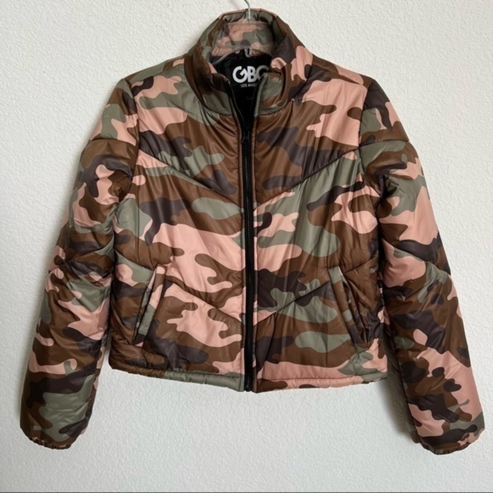 GBG Los Angeles Women's Camo Puffer Jacket Pockets Mock Neck Like New Small
